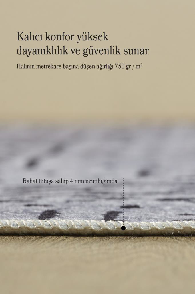 Dijital Baskı Yıkanabilir Kaymaz Taban İskandinav Tasarım Gri Sal