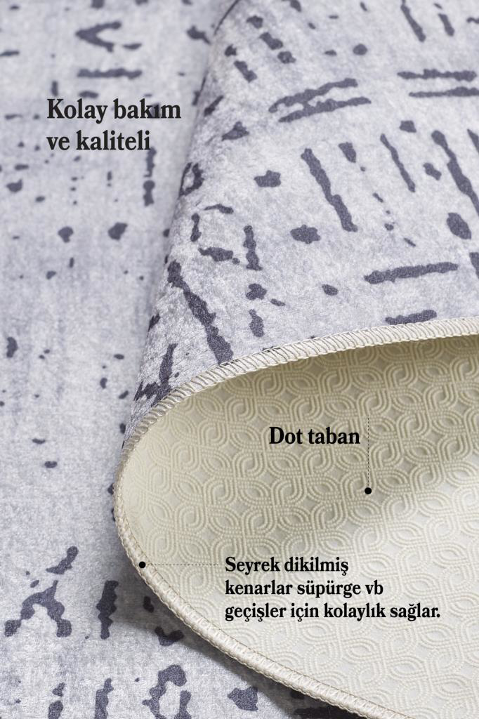 Dijital Baskı Yıkanabilir Kaymaz Taban İskandinav Tasarım Gri Sal