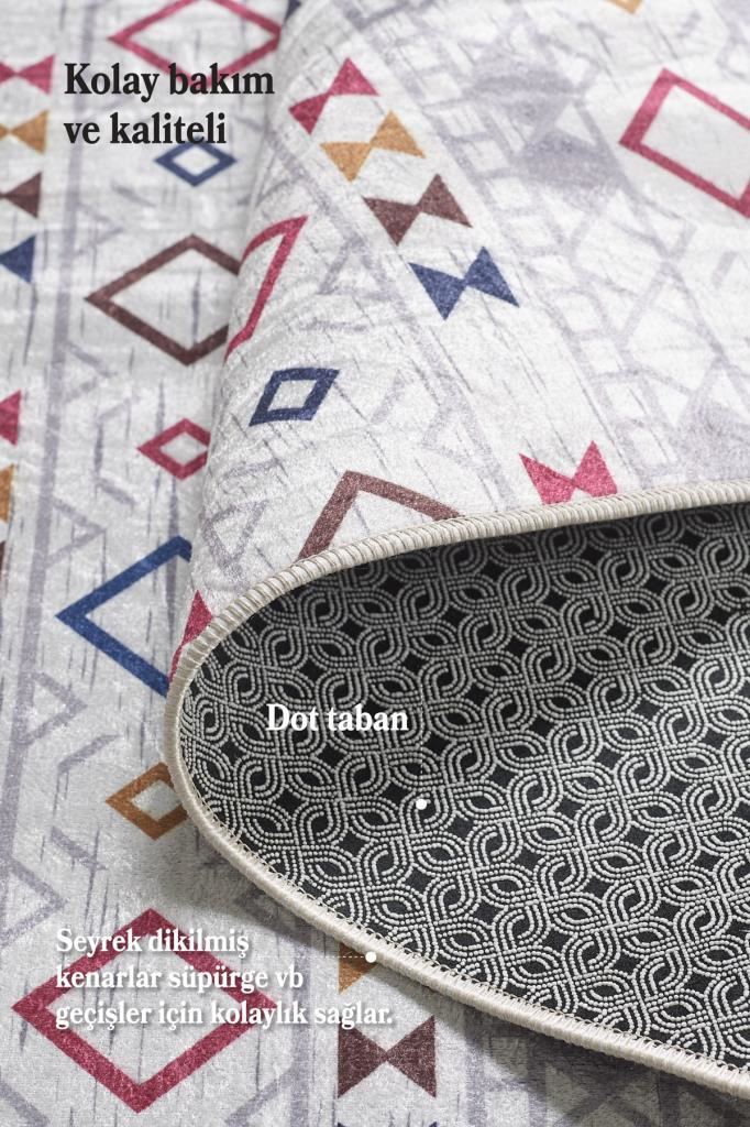Red Hali Dijital Baski Yikanabilir Kaymaz Taban Kilim Desenli Gri Salon Ha