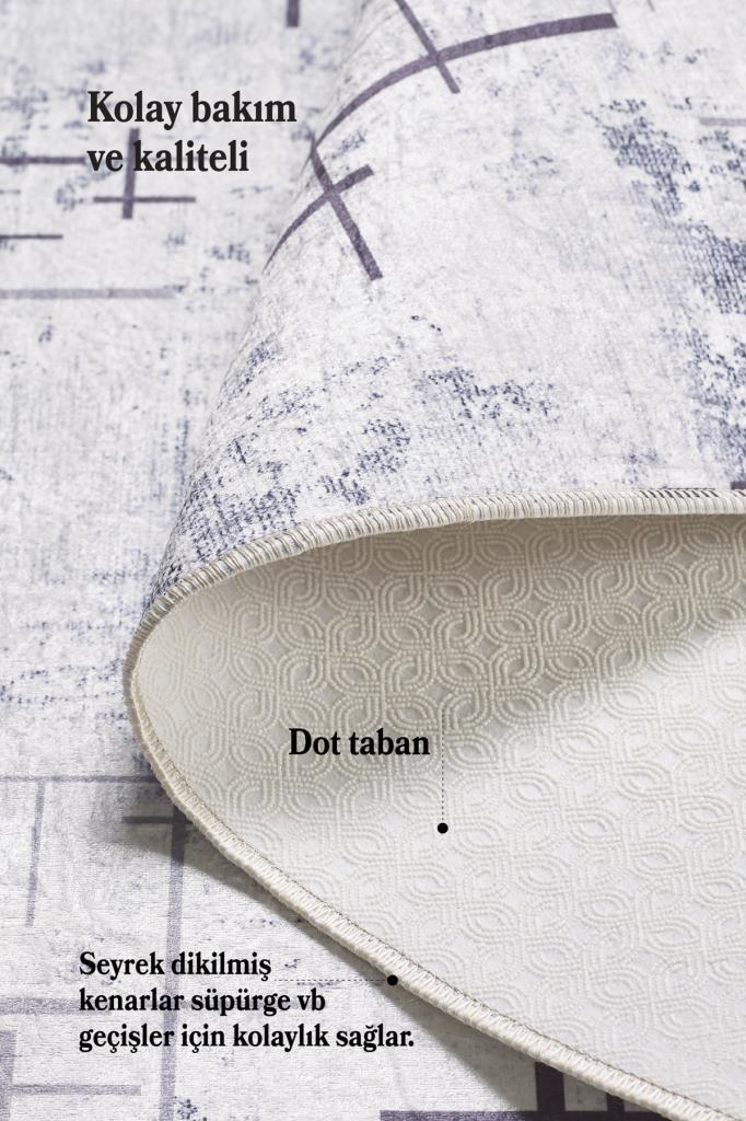 Dijital Baskı Yıkanabilir Kaymaz Taban Çizgili Gri Salon Halısı M