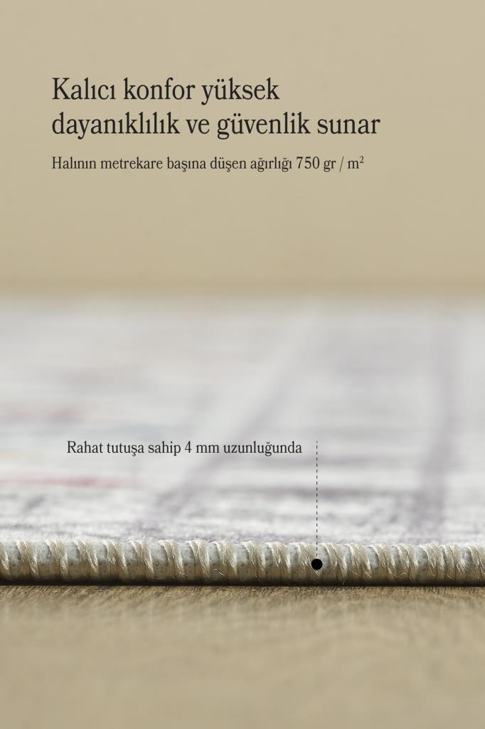 Red Hali Dijital Baski Yikanabilir Kaymaz Taban Kilim Desenli Gri Salon Ha
