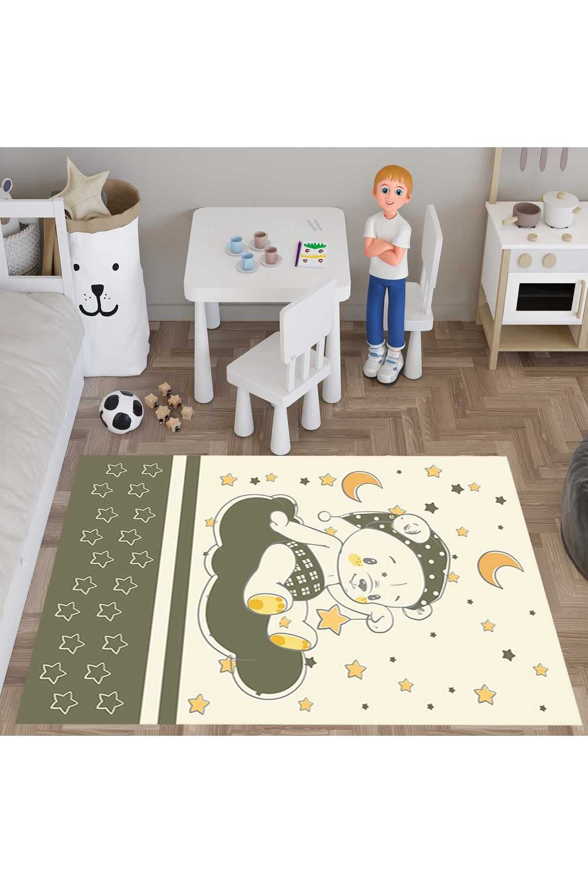 Evan Home Dijital Baskılı Kaymaz Taban Yıkanabilir Modern   Çocuk Odası Halısı