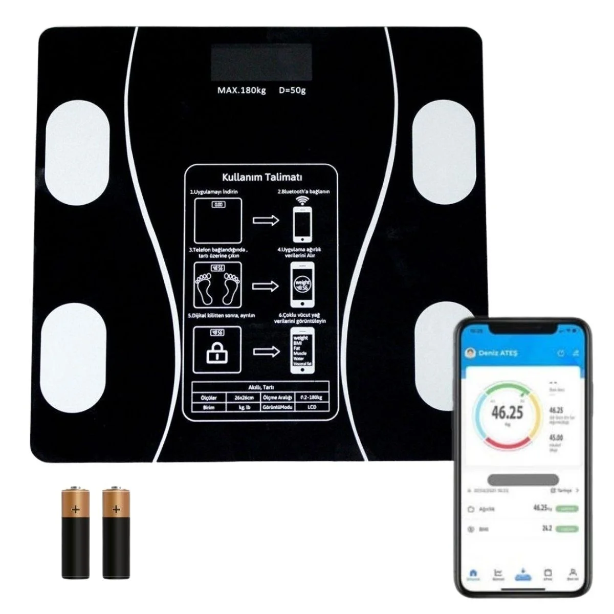 Dijital Baskül Yağ Ölçer Fonksiyonlu Akıllı Baskül Bluetooth Bağlantılı Tartı Dijital Baskül Yağ Ölçer Fonksiyonlu Akıllı Baskül Bluetooth Bağlantılı Tartı