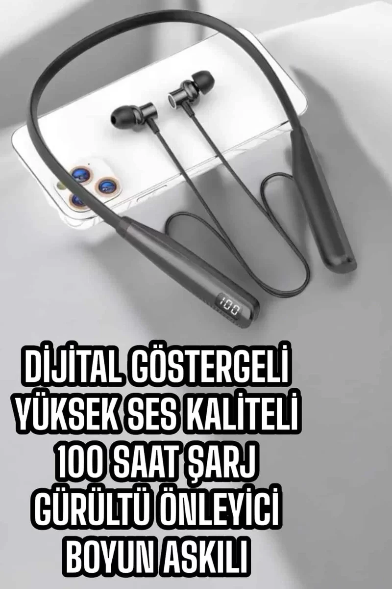 Dijital Batarya Göstergeli Bluetooth Özellikli Boyun Askılı Kulaklık