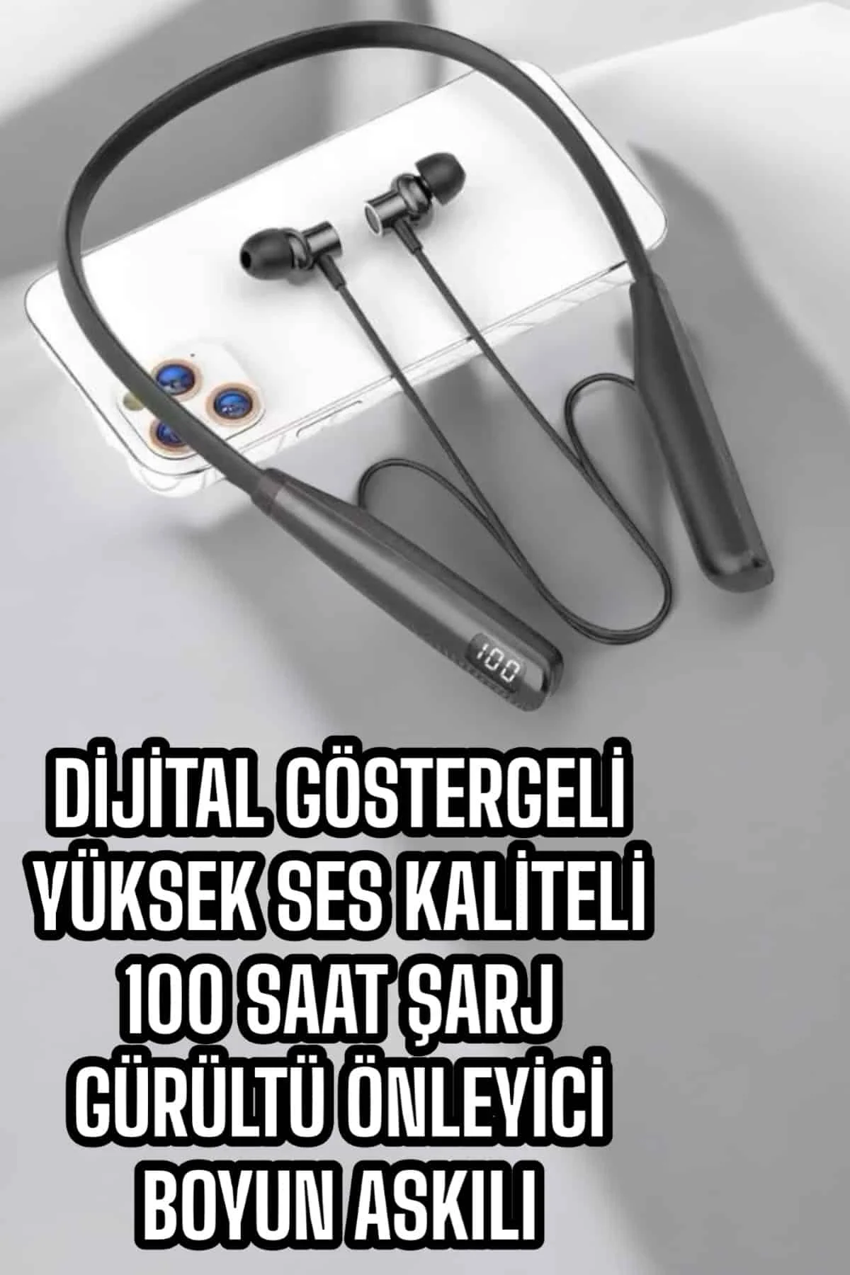 Dijital Batarya Göstergeli Bluetooth Özellikli Boyun Askılı Kulaklık