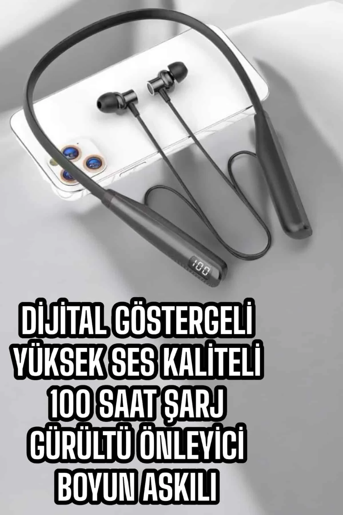 Dijital Batarya Göstergeli Bluetooth Özellikli Boyun Askılı Kulaklık