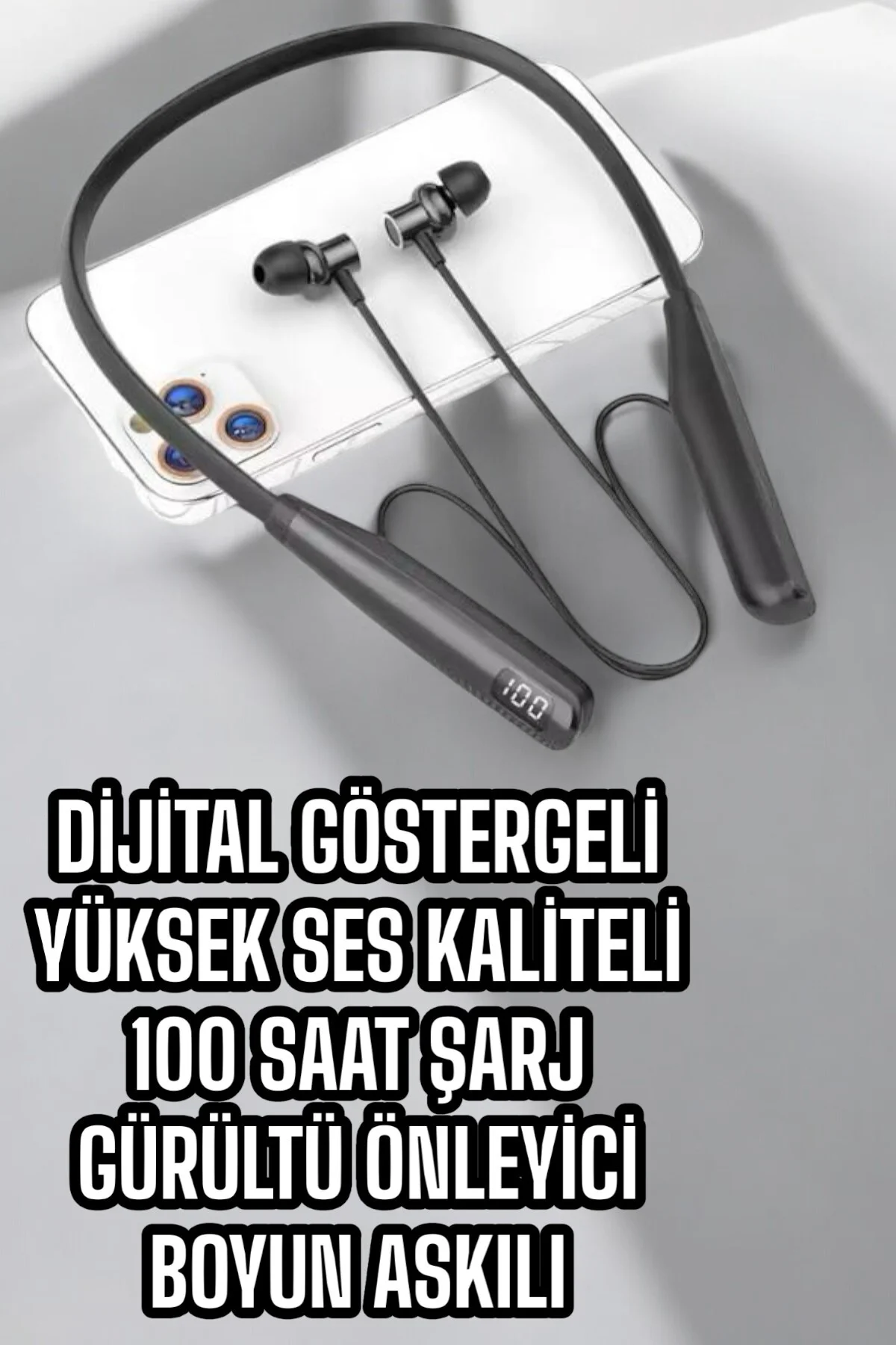 Dijital Batarya Göstergeli Bluetooth Özellikli Boyun Askılı Kulaklık