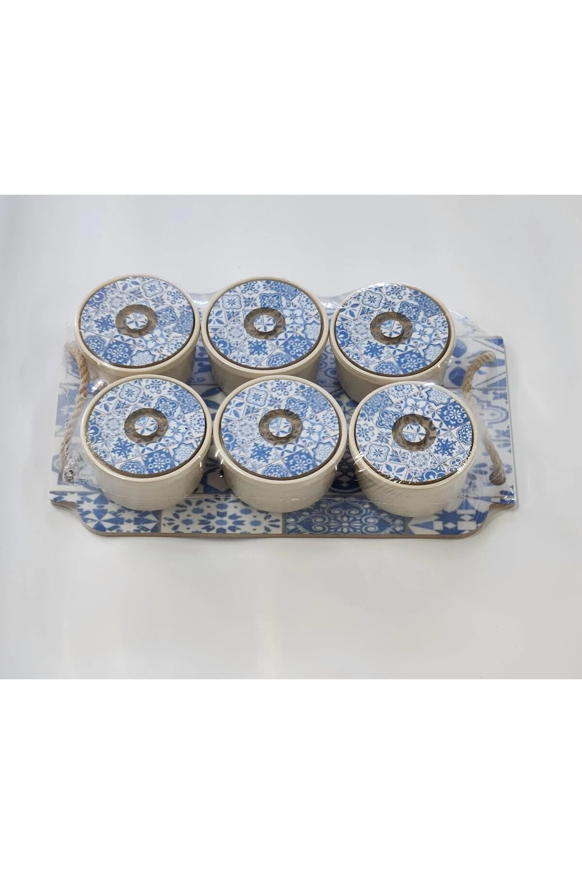 DİJİTAL ÇİNİ MAVİ DESEN 6 LI KAHVALTILIK