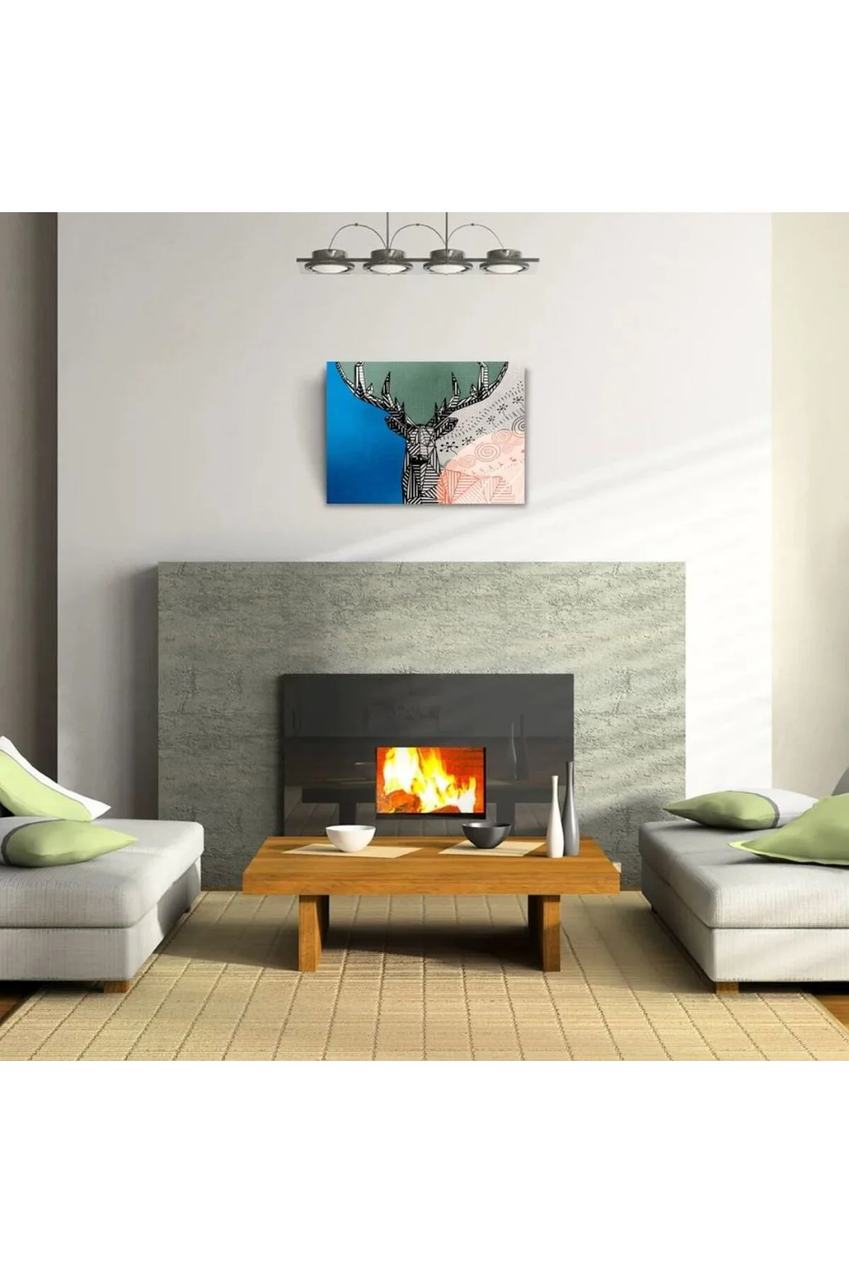 Dijital Efektli Geyik Dekoratif Kanvas Tablo 50 x 70