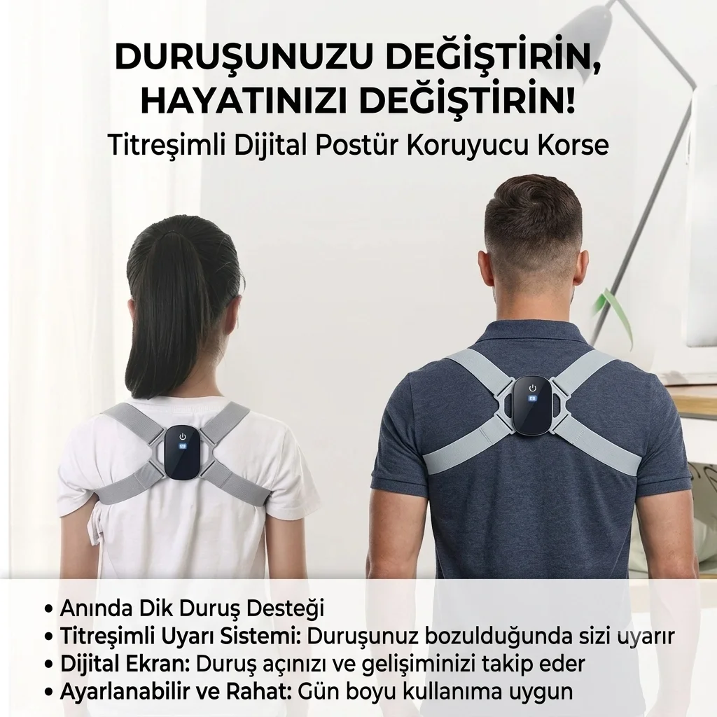 Dijital Ekran Titreşimli Dik Durma Korsesi Dijital Ekran Titreşimli Dik Durma Korsesi