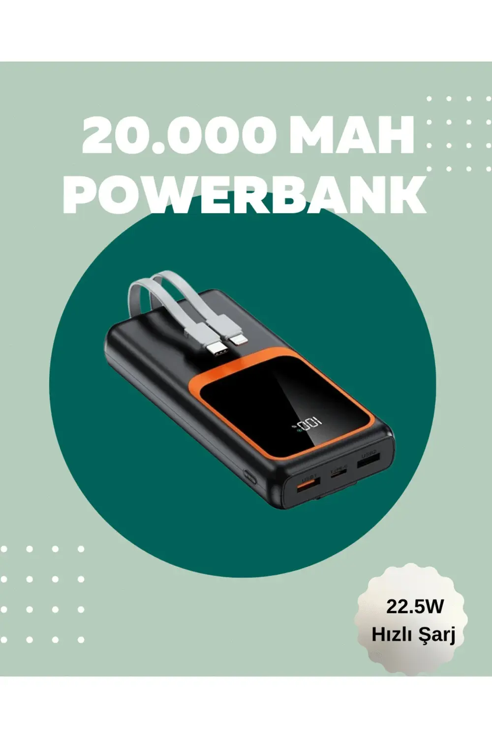 Dijital Ekranlı 20.000 mAh Powerbank | 22.5W Hızlı Şarj + Çoklu B