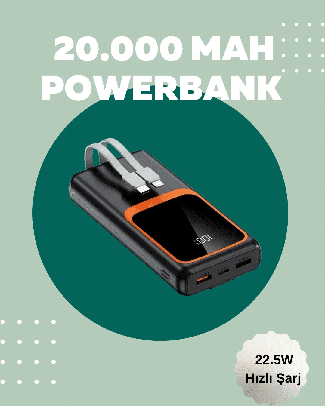 Dijital Ekranlı 20.000 mAh Powerbank | 22.5W Hızlı Şarj + Çoklu Bağlantı Seçeneği Fiyatı, Yorumları ve Özellikleri