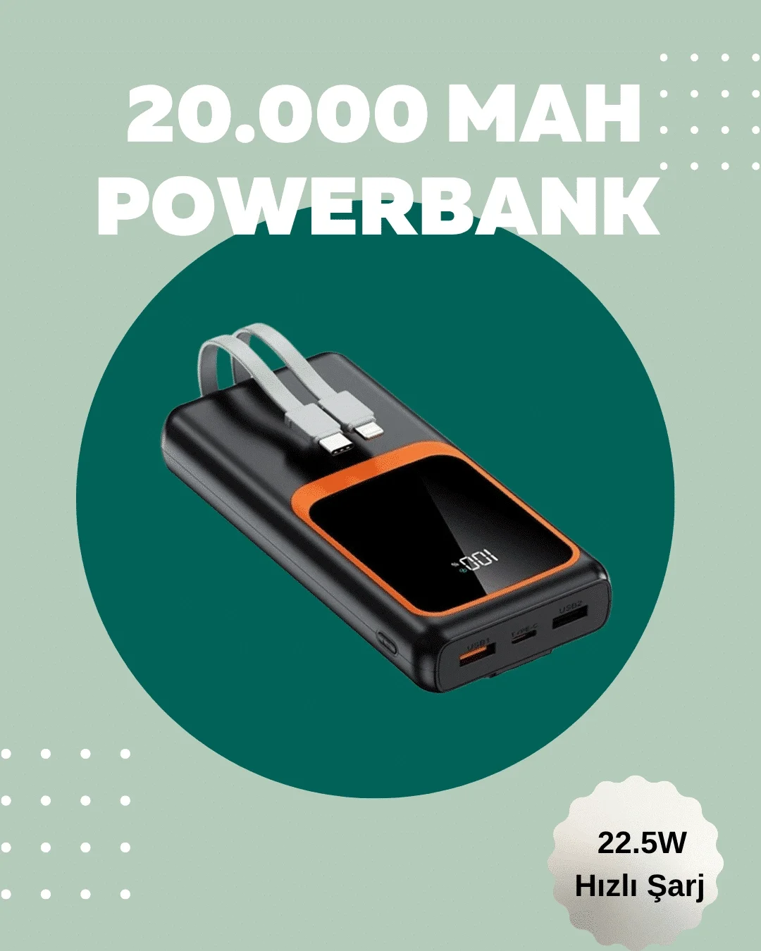 Dijital Ekranlı 20.000 mAh Powerbank | 22.5W Hızlı Şarj + Çoklu Bağlantı Seçeneği Fiyatı, Yorumları ve Özellikleri