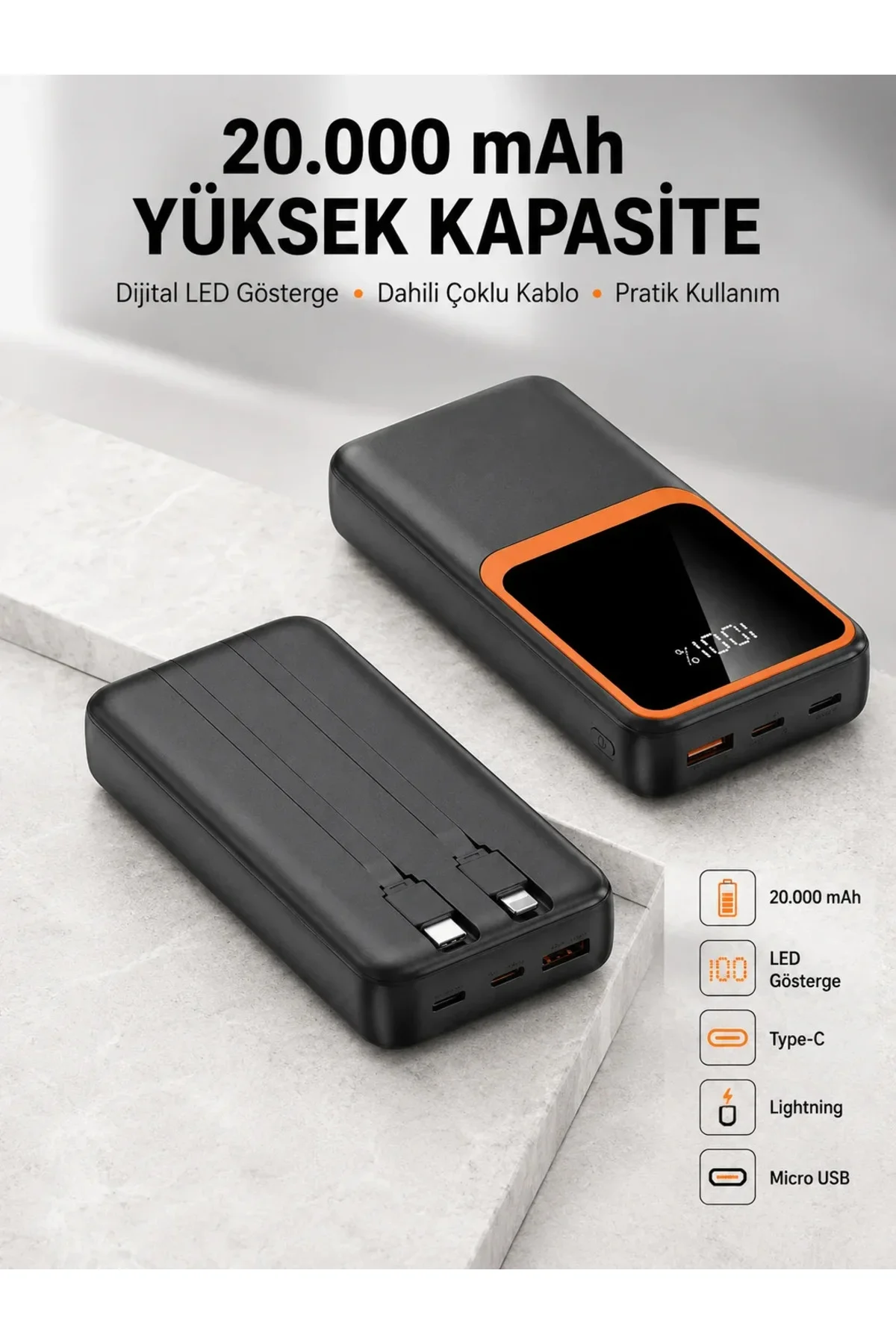 Dijital Ekranlı 20.000 mAh Powerbank | 22.5W Hızlı Şarj + Çoklu Bağlantı Seçeneği Yeni Nesil Dijital Ekranlı 20.000 mAh Powerbank | 22.5W Hızlı Şarj + Çoklu Bağlantı Seçeneği Yeni Nesil