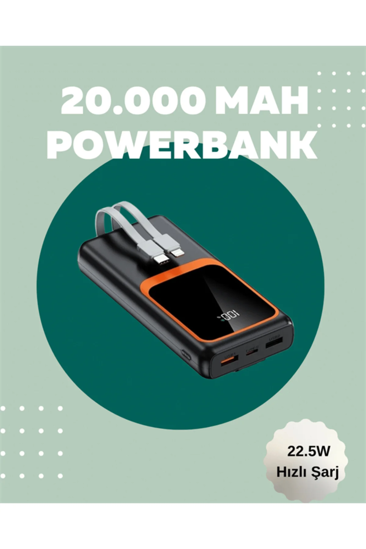 Dijital Ekranlı 20.000 mAh Powerbank | 22.5W Hızlı Şarj + Çoklu Bağlantı Seçeneği Yeni Nesil - Görsel 2