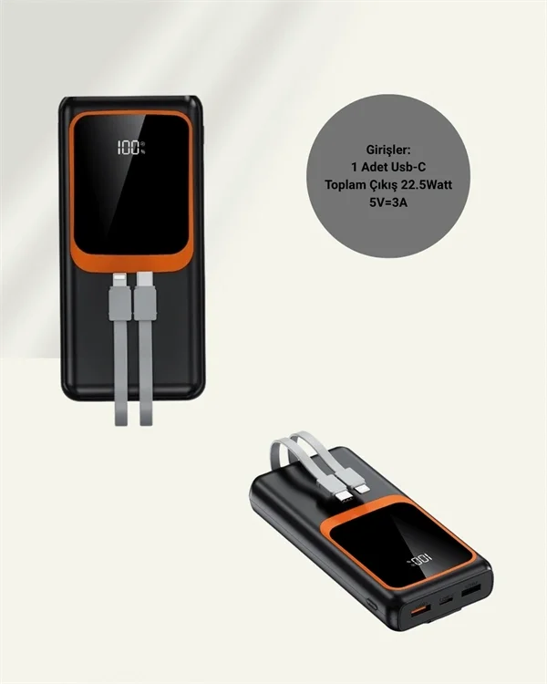 Dijital Ekranlı 20.000 mAh Powerbank | 22.5W Hızlı Şarj + Çoklu Bağlantı Seçeneği Yeni Nesil