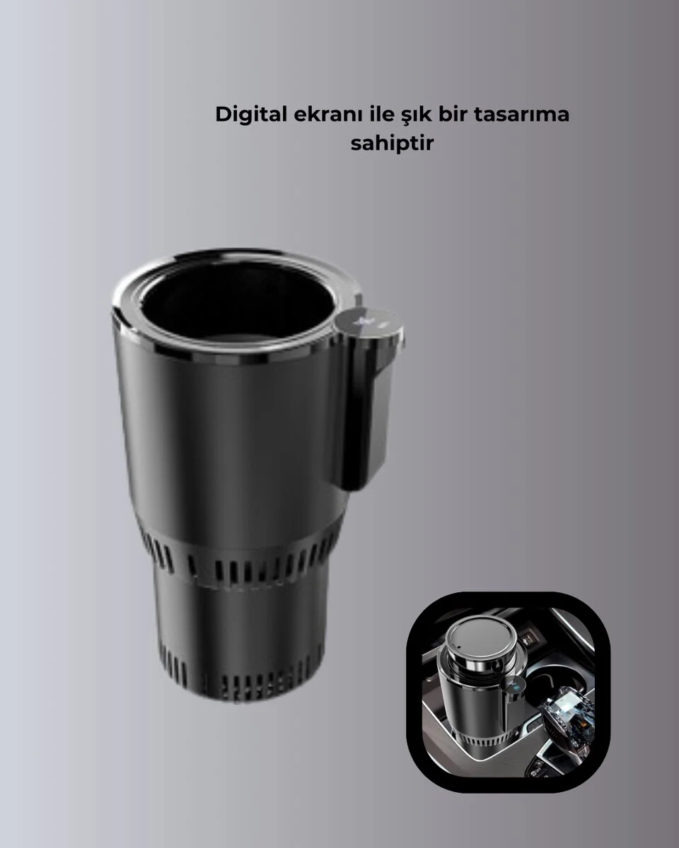 Dijital Ekranlı Akıllı Bardaklık Araç İçi Termal Isıtıcı Soğutucu