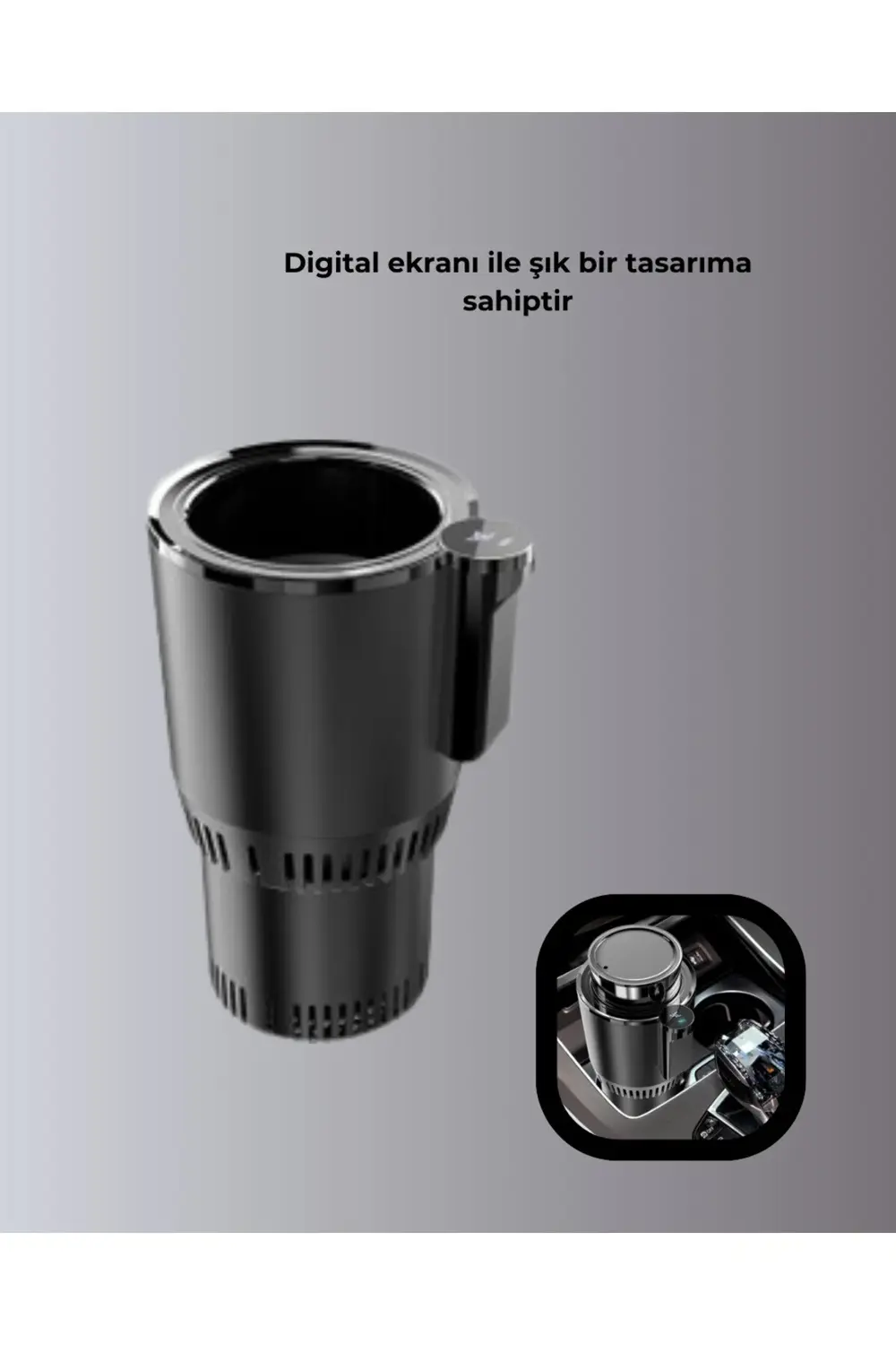 Dijital Ekranlı Akıllı Bardaklık Araç İçi Termal Isıtıcı Soğutucu
