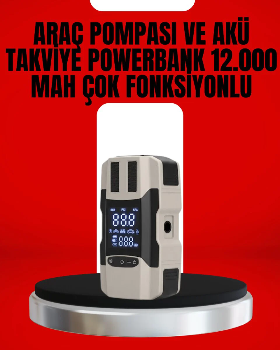 Dijital Ekranlı Akü Takviye ve Araç Pompası - 12.000 mAh Fiyatı, Yorumları ve Özellikleri