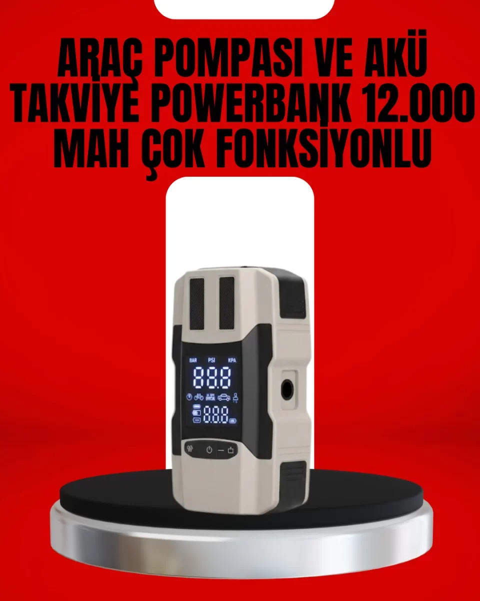 Dijital Ekranlı Araç Pompası Akü Takviye Powerbank 12.000 mAh - Lisinya