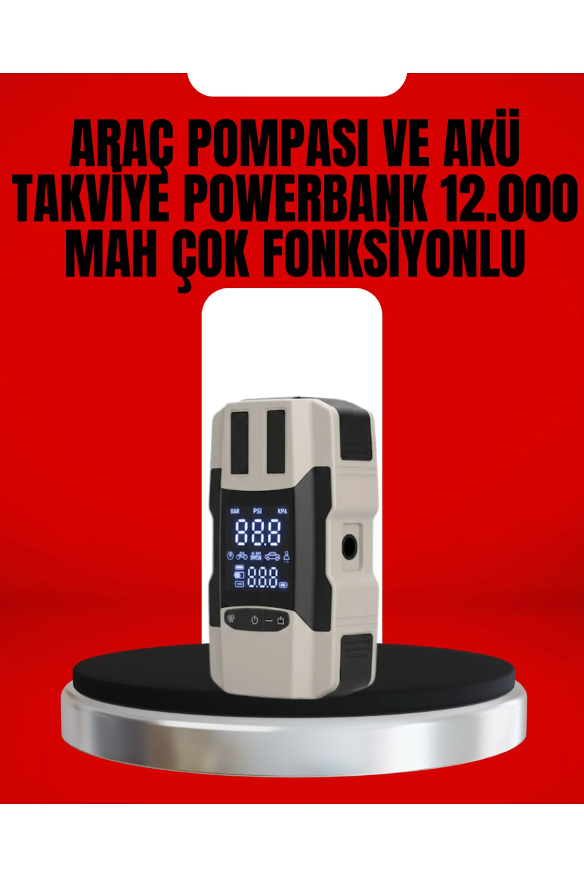 Dijital Ekranlı Araç Pompası Akü Takviye 12.000 Mah