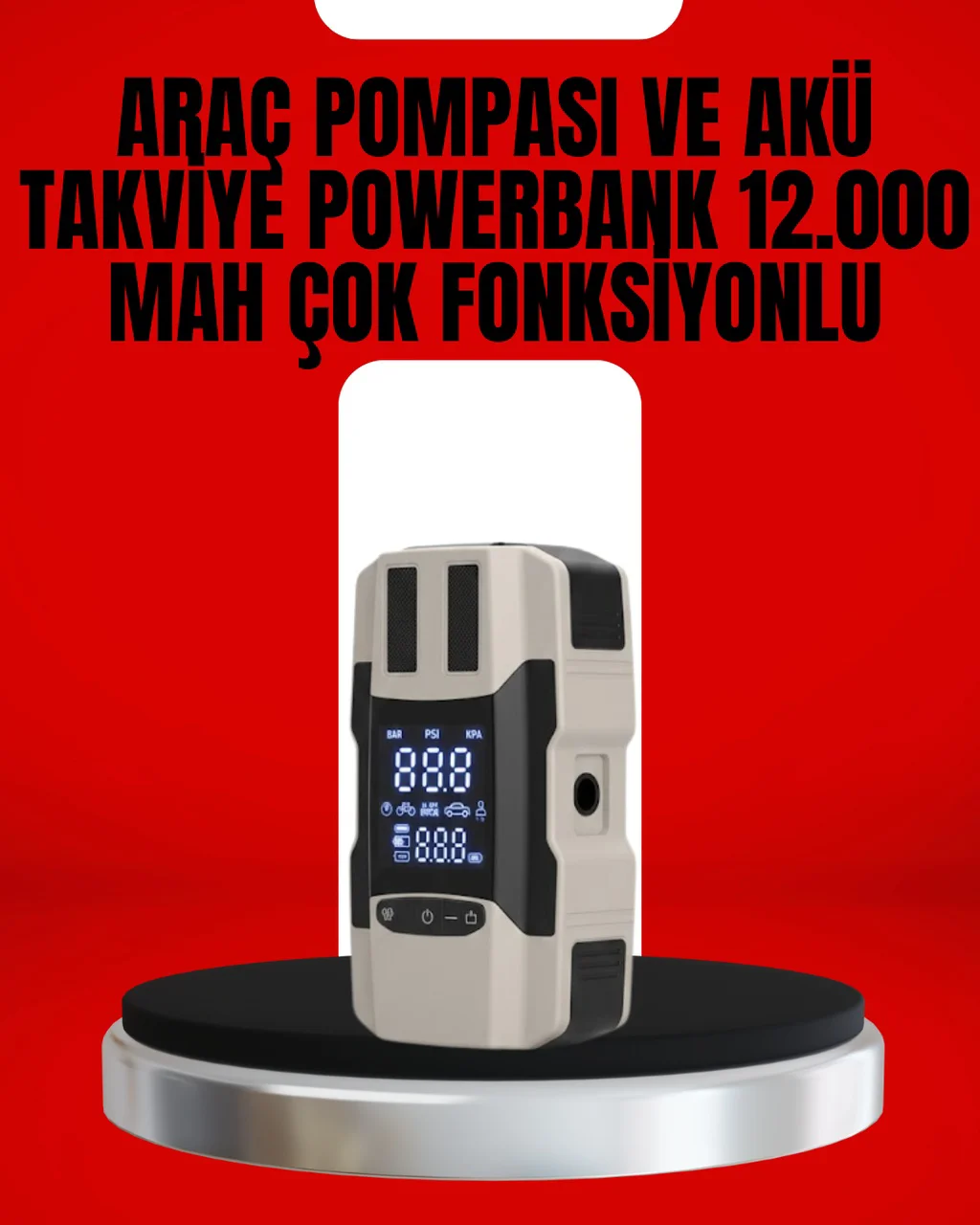 Dijital Ekranlı Araç Pompası Akü Takviye Powerbank 12.000 Mah - Lisinya