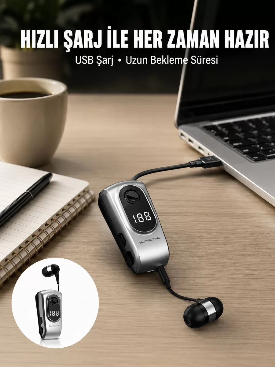Dijital Ekranlı Bluetooth Kulaklık - Titreşimli Bildirim & 25 Saat Pil Ömrü