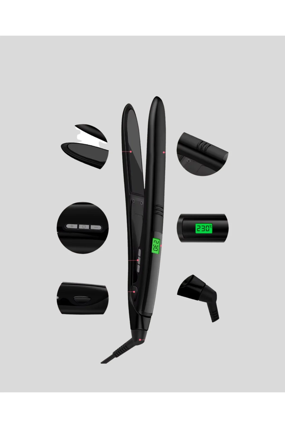 Dijital Ekranlı Isı Ayarlı Saç Düzleştirici – Titanyum Plaka, Sey