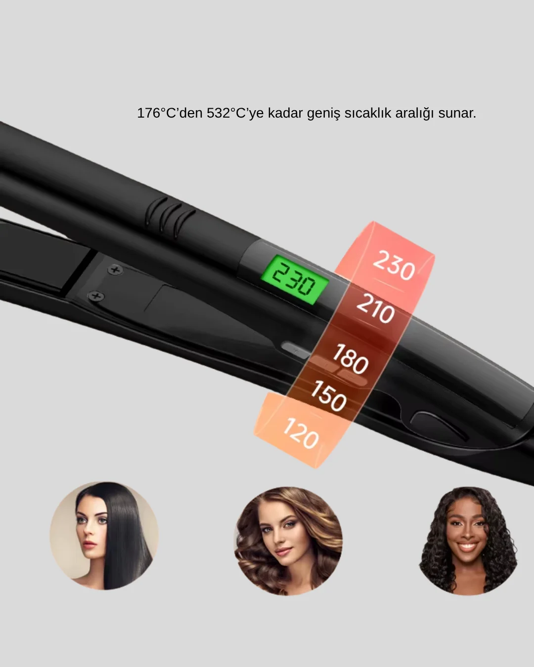 Dijital Ekranlı Isı Ayarlı Saç Düzleştirici –  Titanyum Plaka, Se