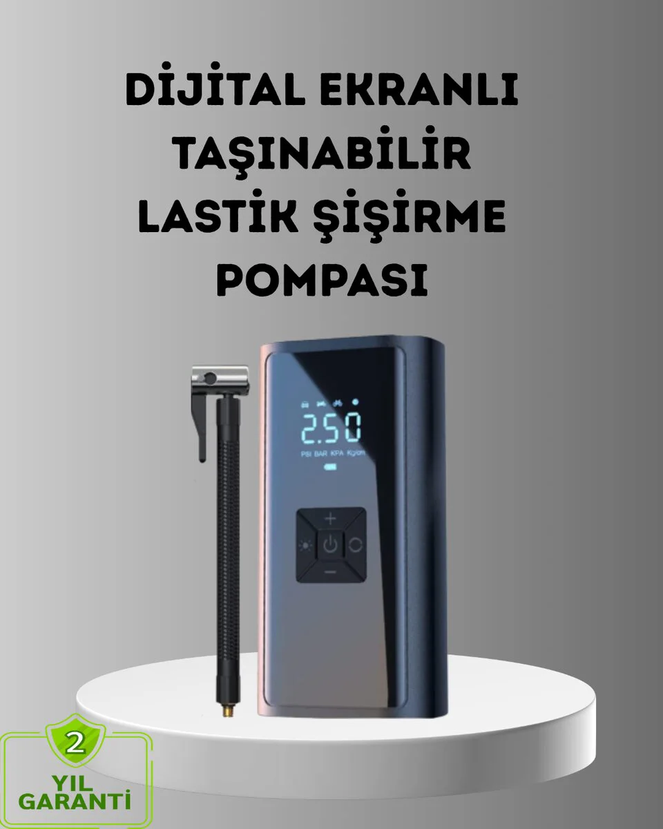 Dijital Ekranlı Kablosuz Hava Pompası LED Işıklı 12V 80W - Akıllı Lastik Şişirici ve Acil Durum Asistanı