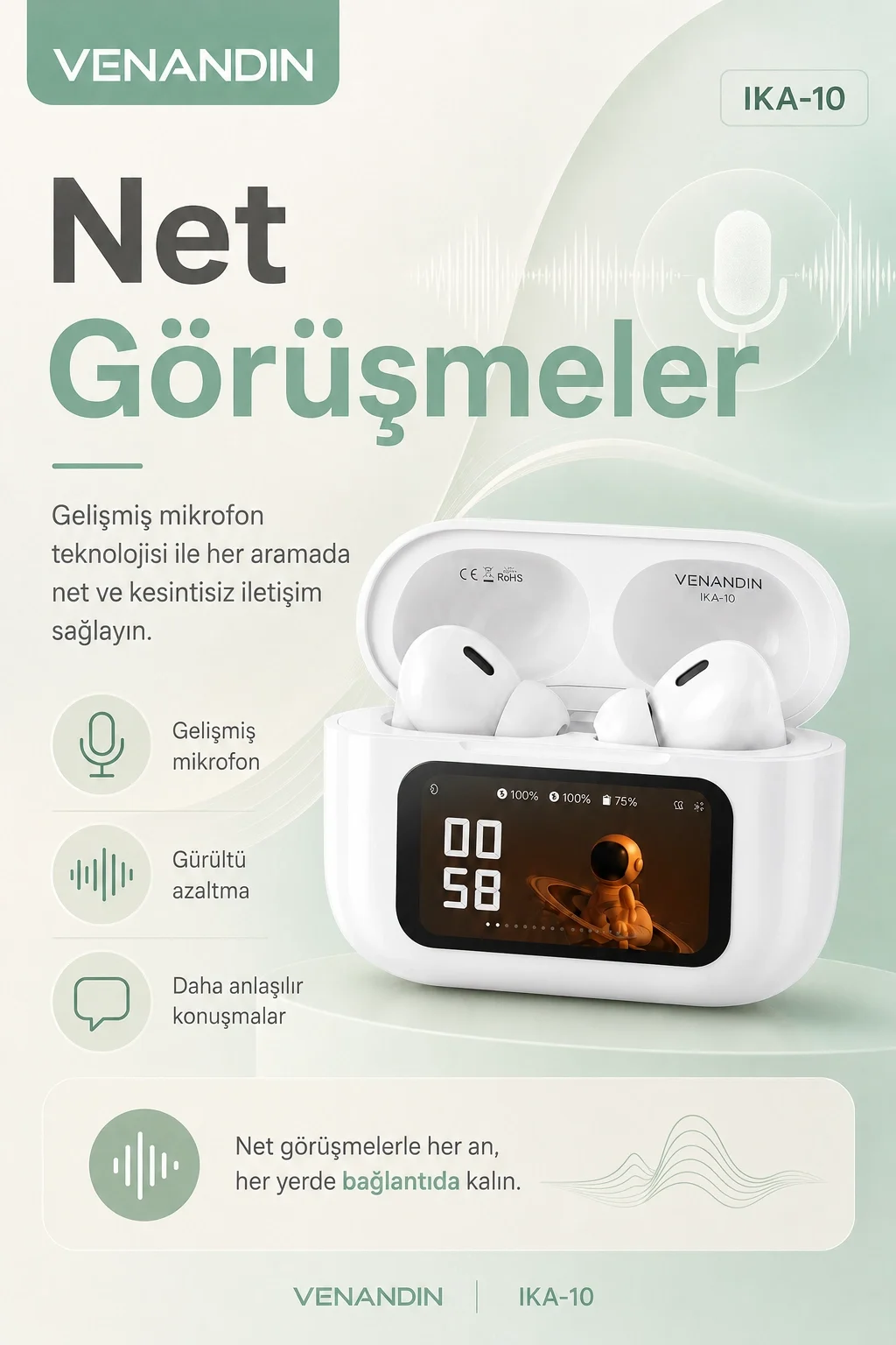Dijital Ekranlı Şarj Kutulu Kablosuz Kulaklık Müzik Arama Ve Günlük Kullanım İçin