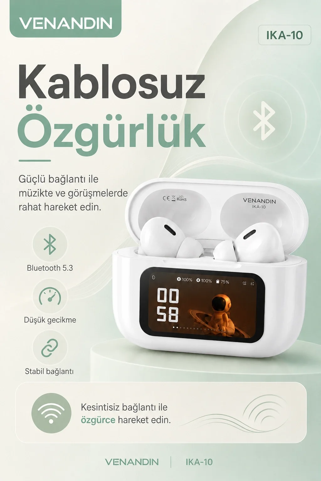 Dijital Ekranlı Şarj Kutulu Kablosuz Kulaklık Müzik Arama Ve Günlük Kullanım İçin