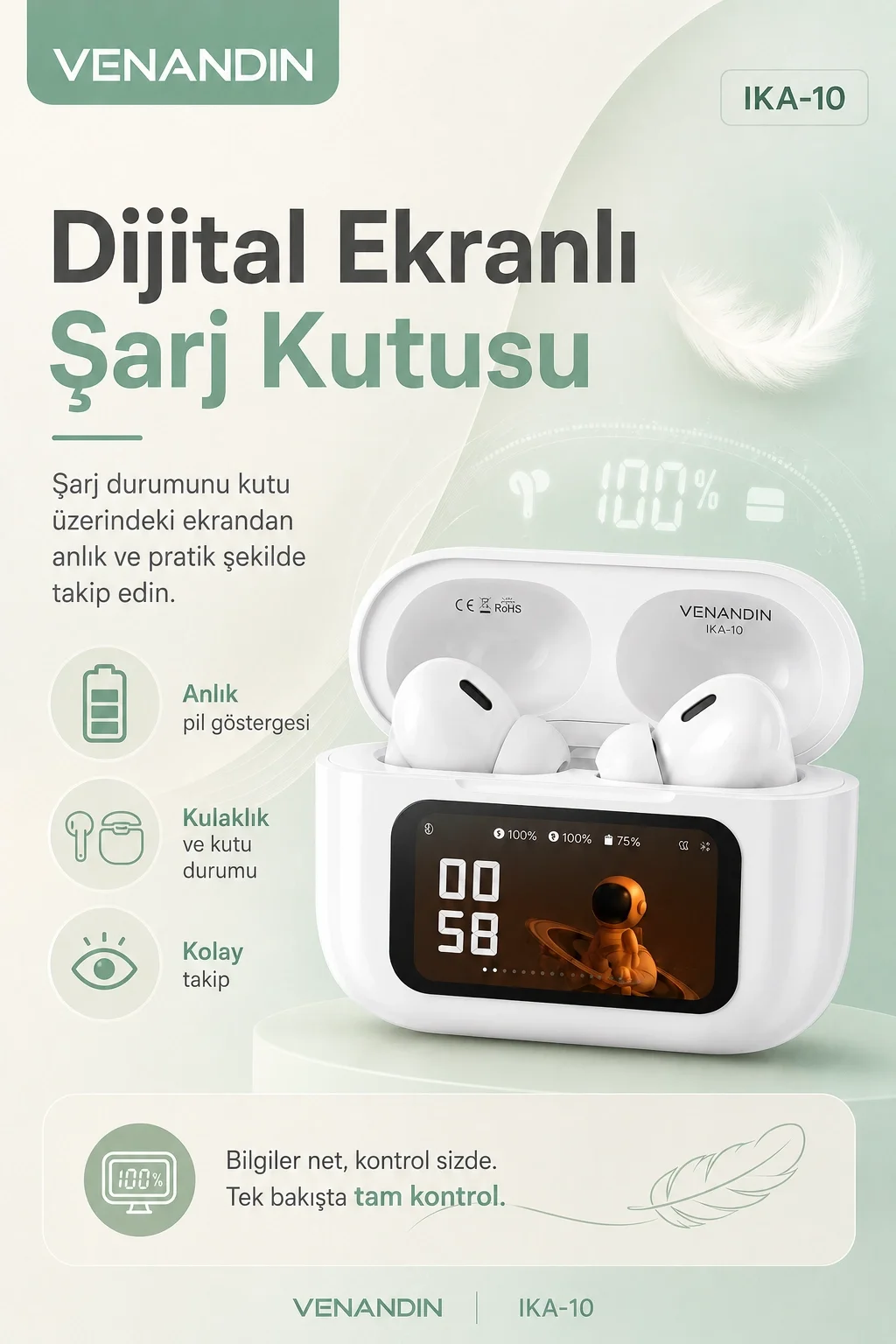 Dijital Ekranlı Şarj Kutulu Kablosuz Kulaklık Müzik Arama Ve Günlük Kullanım İçin
