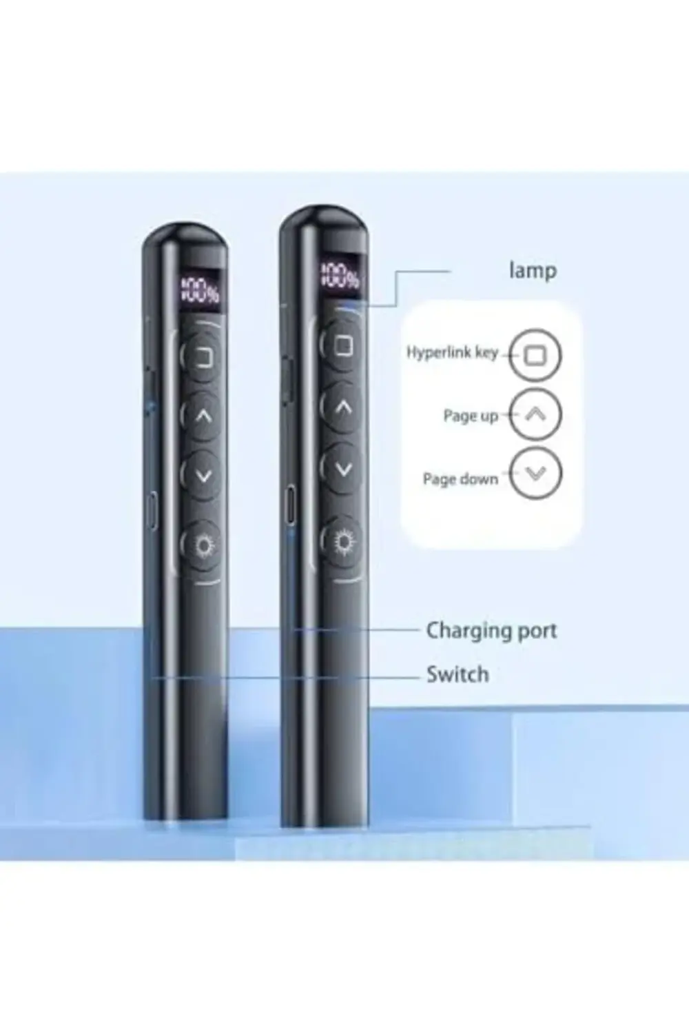 Dijital Ekranlı Şarjlı Lazer Sunum Kumandası Şarj Göstergeli Laze