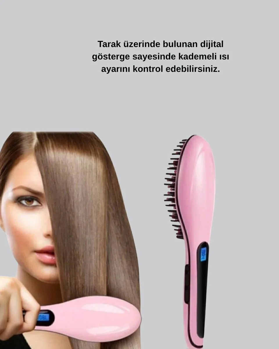 Dijital Ekranlı Seramik Saç Düzleştirici Tarak – 5 Kademeli Isı Ayarı İyon Kontrollü