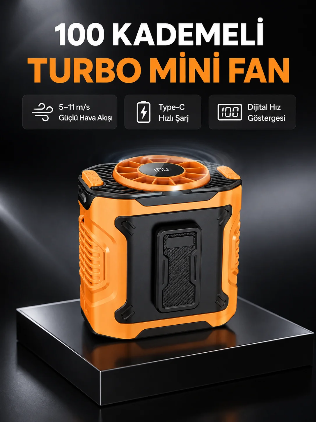 Dijital Ekranlı Turbo Mini Fan – 3 Kademeli Hız, Sessiz Çalışma ve Type-C Şarj Fiyatı, Yorumları ve Özellikleri