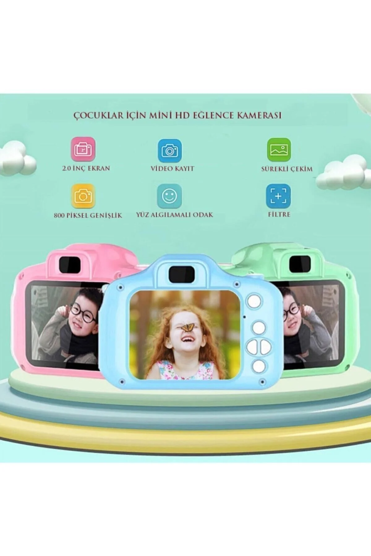 Dijital fotoğraf makinesi 2.0 inç ekran 1080p çözünürlük SD kart destekli pembe - 80-1600 ISO