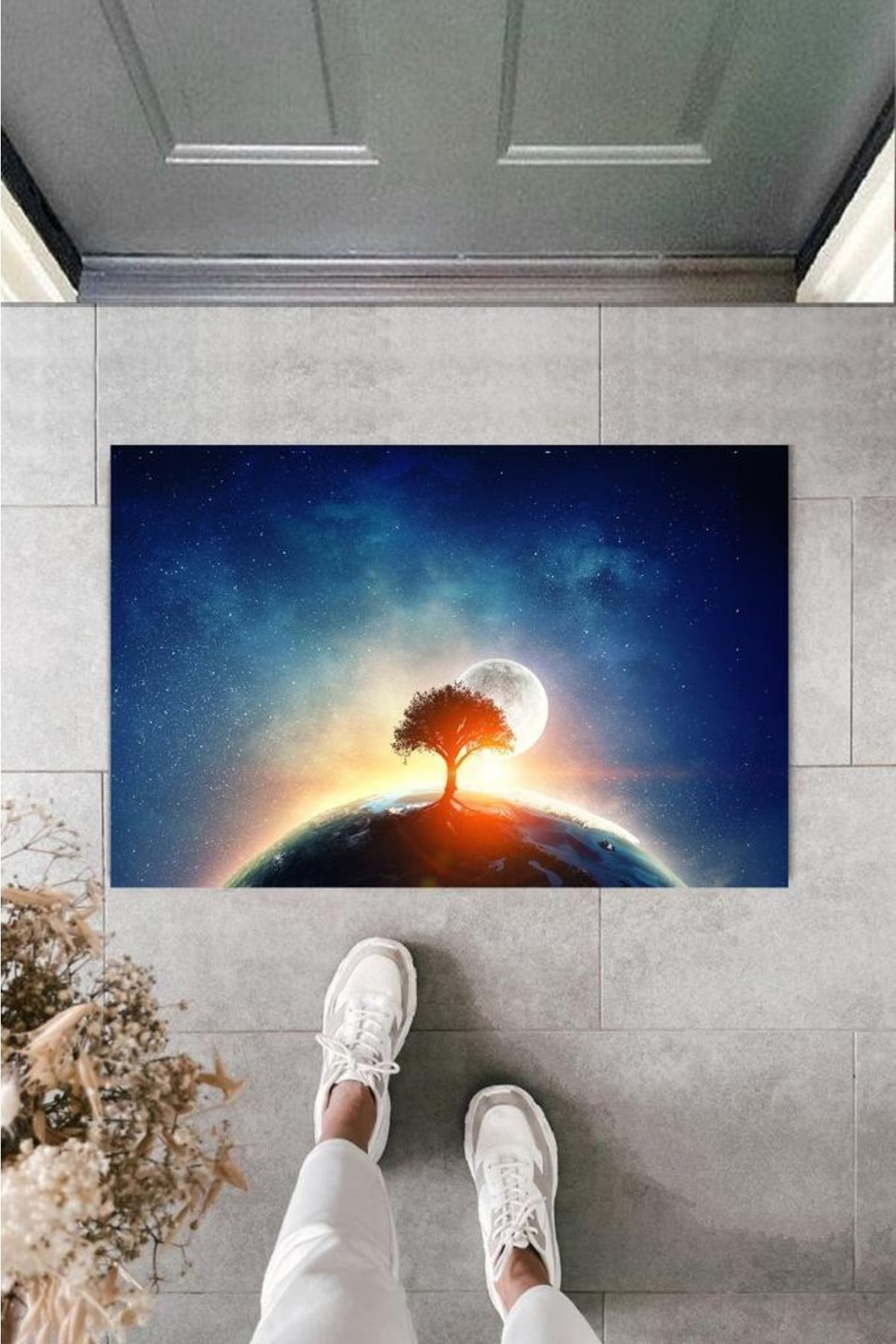 Zavansa Dijital Galaxy Ağaç Mavi Kapi Paspasi Diş Mekan Paspas K-2114