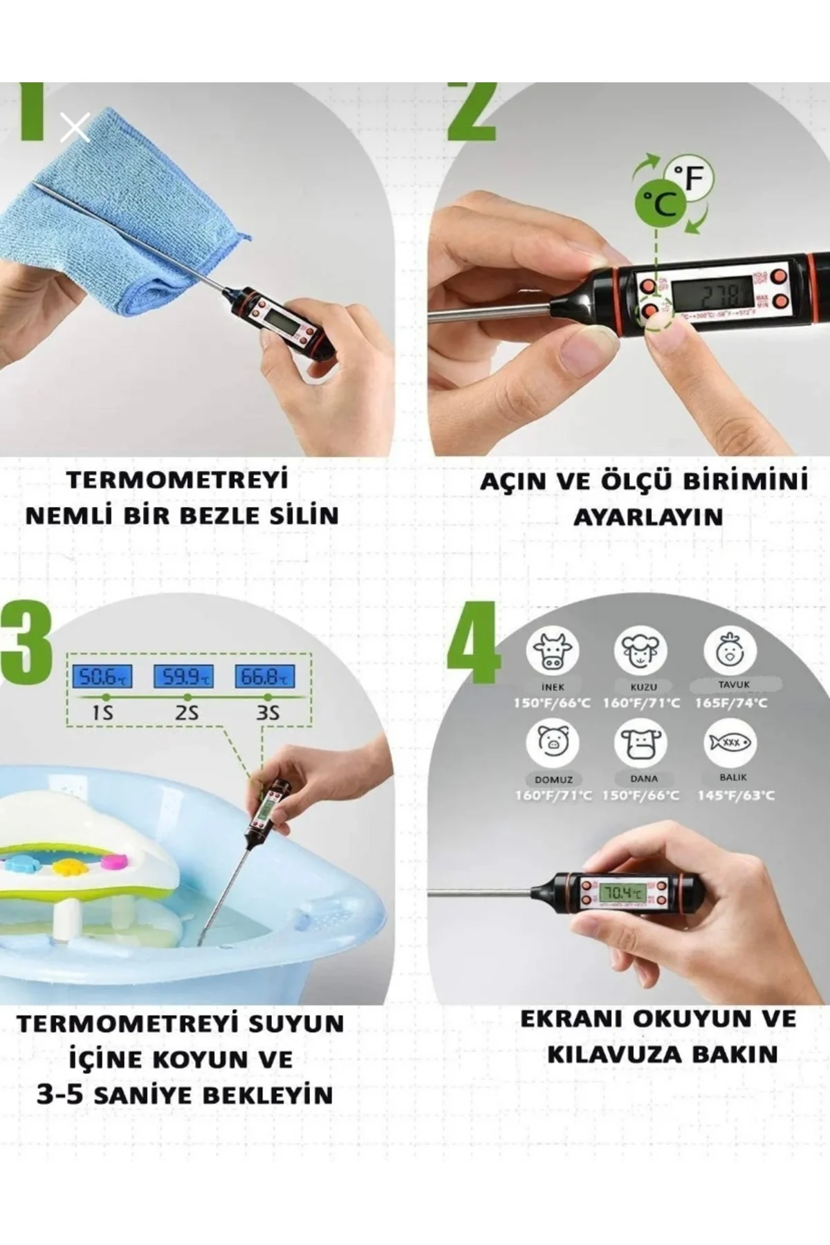 Dijital Gıda Termometresi Yemek Süt Ölçüm Cihazı