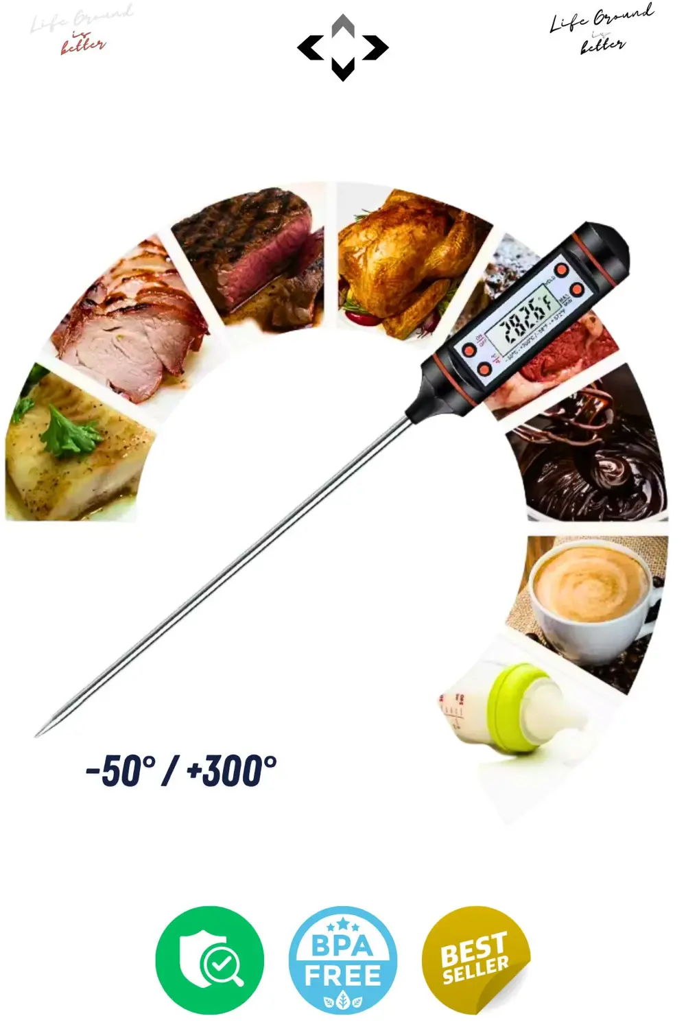 Dijital Gıda Termometresi Net Ölçüm Bpa Free Daldırma Tip Süt Mam