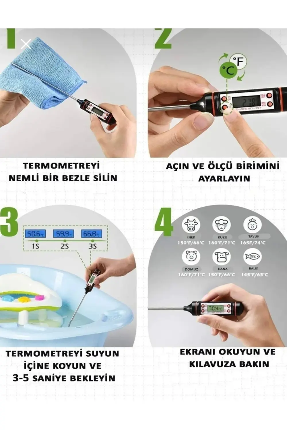 Dijital Gıda Termometresi Yemek Süt Ölçüm Cihazı