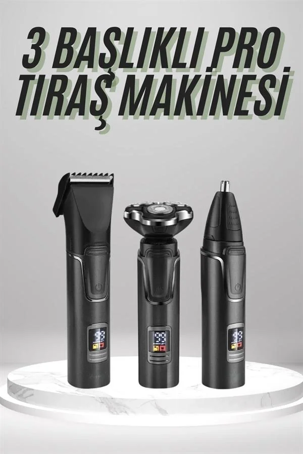 Dijital Göstergeli 3 Başlıklı Tıraş Makinesi Islak Kuru Lazer Önc