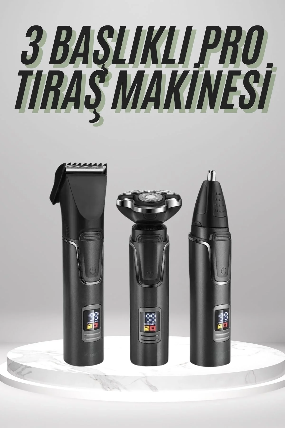 Dijital Göstergeli 3 Başlıklı Tıraş Makinesi Islak Kuru Lazer Öncesi Günlük