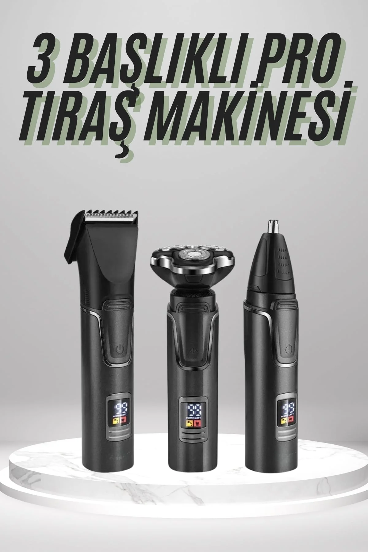 Dijital Göstergeli 3 Başlıklı Tıraş Makinesi Islak Kuru Lazer Öncesi Günlük