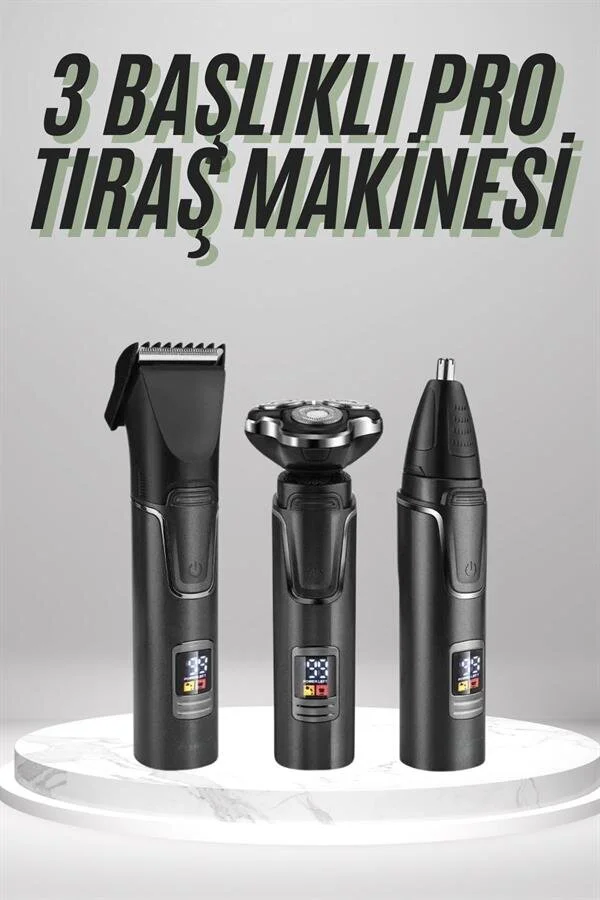 Dijital Göstergeli 3 Başlıklı Tıraş Makinesi Islak Kuru Lazer Öncesi Günlük