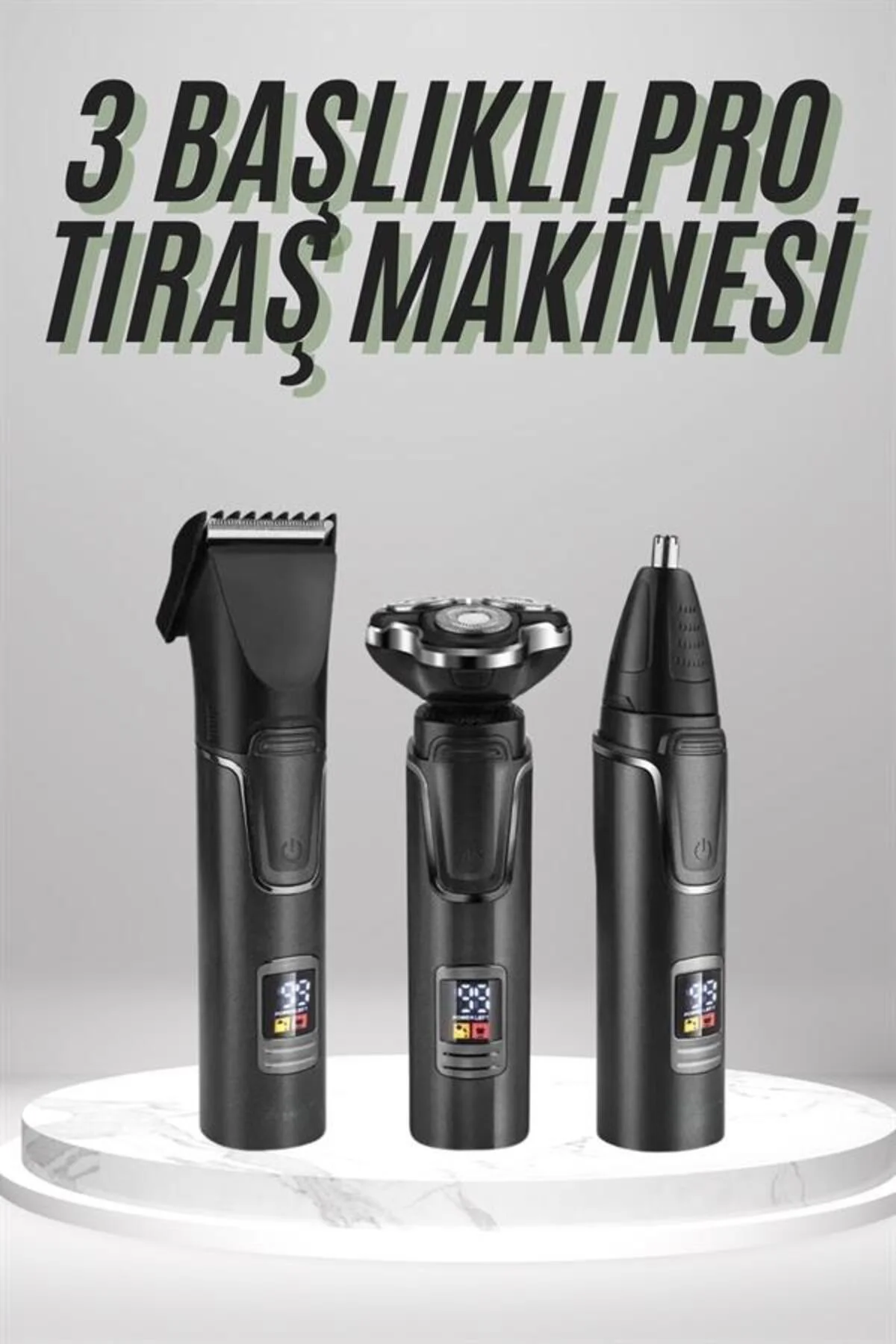 Dijital Göstergeli 3 Başlıklı Tıraş Makinesi Islak Kuru Lazer Önc