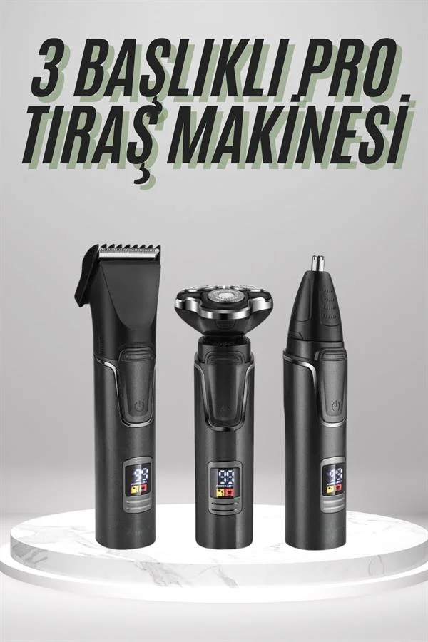Dijital Göstergeli 3 Başlıklı Tıraş Makinesi Islak Kuru Lazer Öncesi Günlük