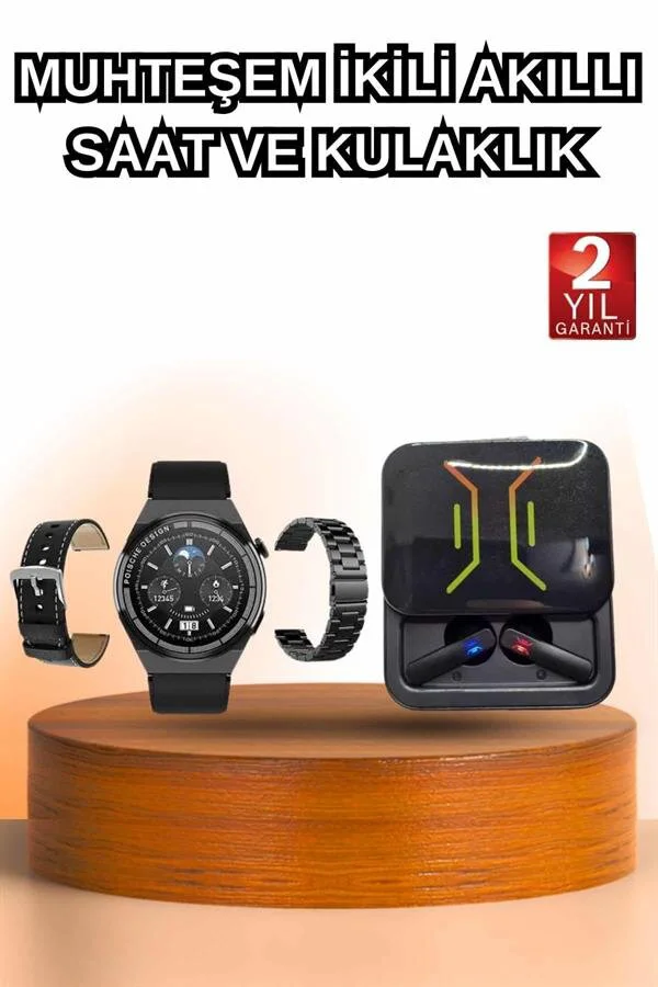 Dijital Göstergeli Bluetooth Kulaklık ve Akıllı Saat Seti - Titreşimli Spor ve İş Çözümü