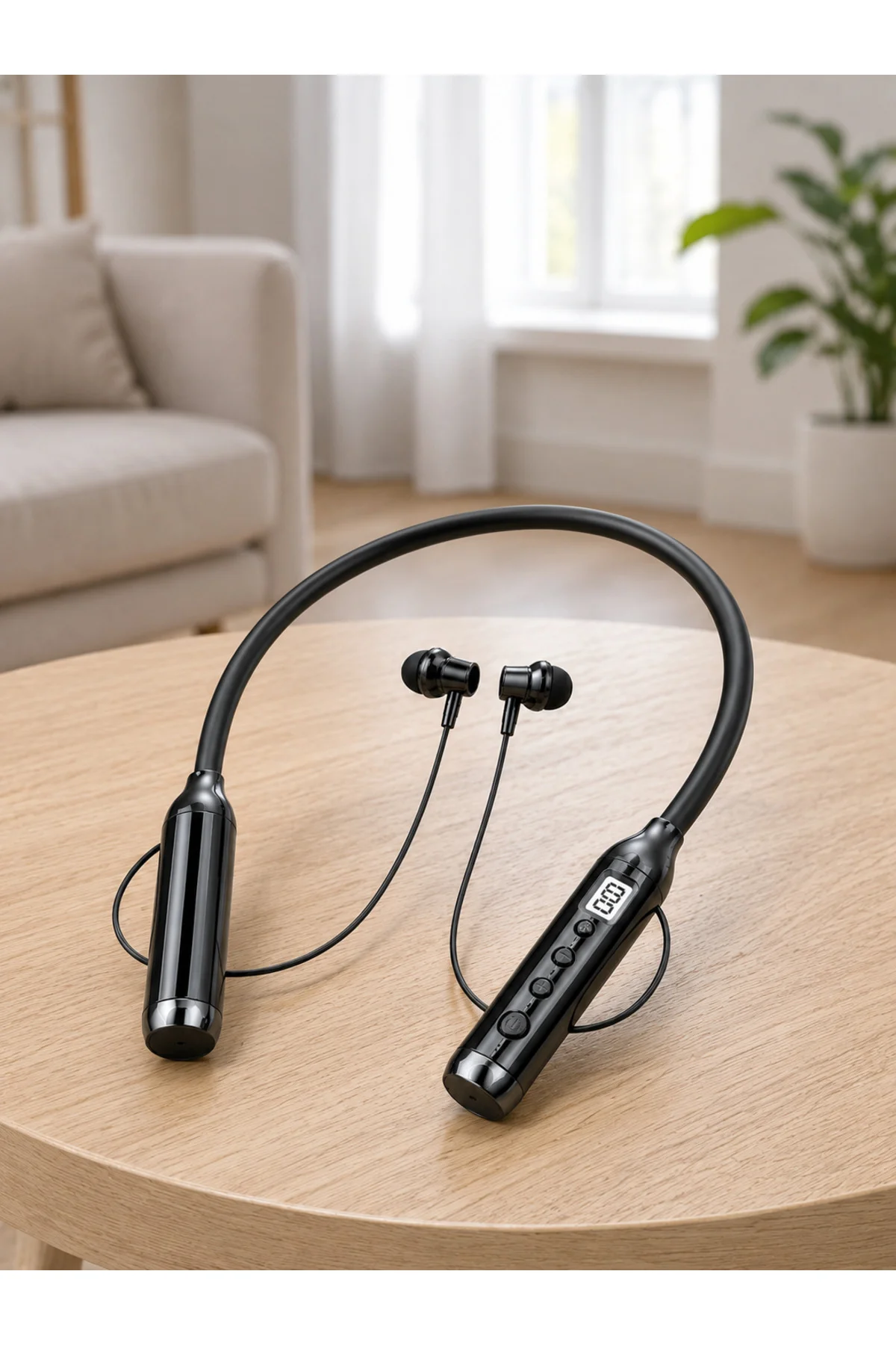 Dijital Göstergeli Boyun Tipi Bluetooth Kulaklık Mikrofonlu Çağrı ve Müzik Kontrollü Çift Cihaz Bağl - Görsel 4