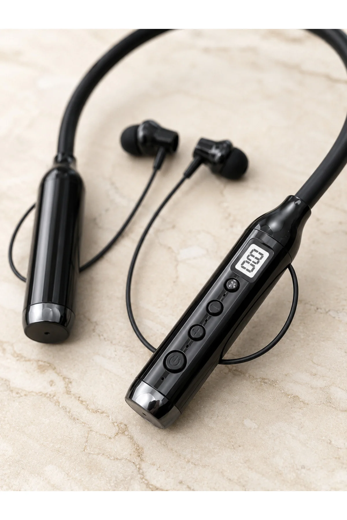 Dijital Göstergeli Boyun Tipi Bluetooth Kulaklık Mikrofonlu Çağrı ve Müzik Kontrollü Çift Cihaz Bağl - Görsel 2